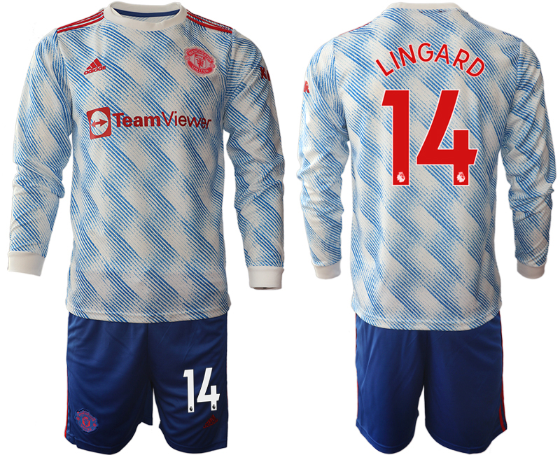 Men 2021-2022 Club Manchester united away blue Long Sleeve #14 Soccer Jersey